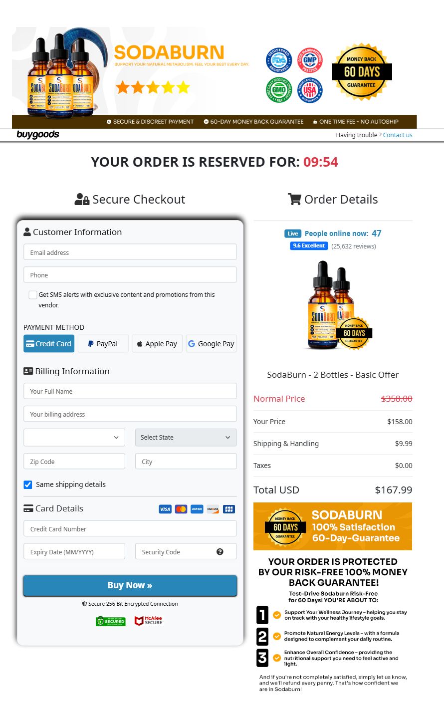 SodaBurn Checkout Page
